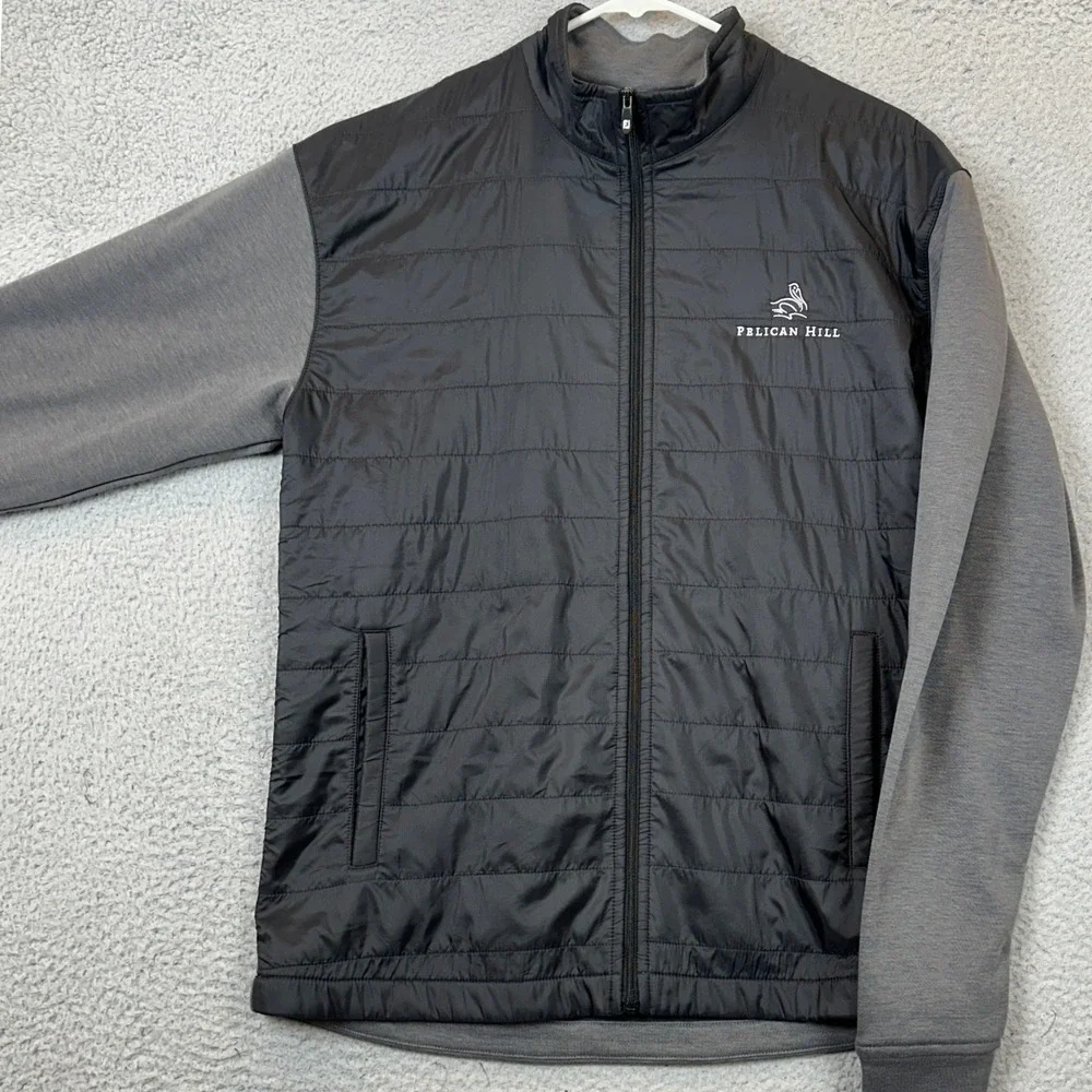 FootJoy Jacket Mens Medium Hybrid Quilted Black Grey Golf Full Zip Performance